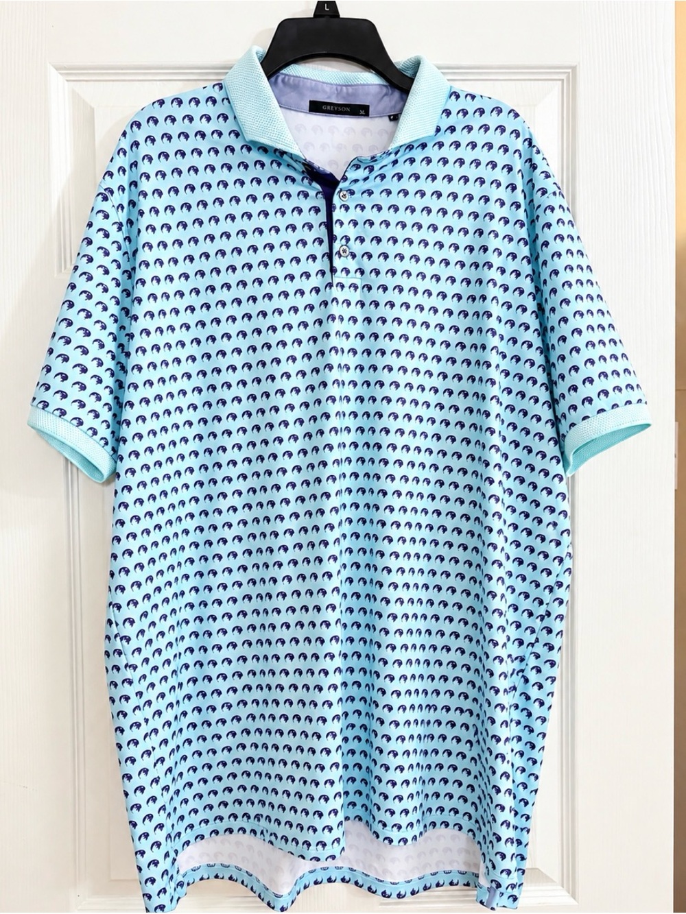 Greyson Men's Aqua Polo with Navy Micro Motif